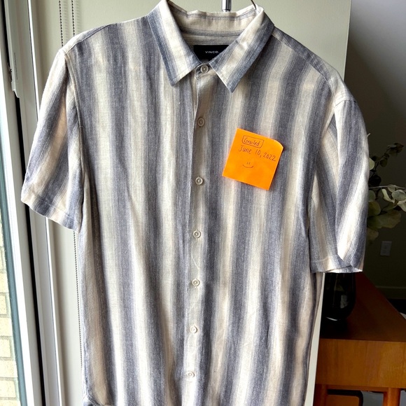 Vince slim fit stripe short sleeve button up shirt